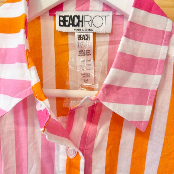 Beach Riot NEW Alexa Pink Striped Cotton Oversized Button Up Tunic Top size S/M - Picture 5 of 10